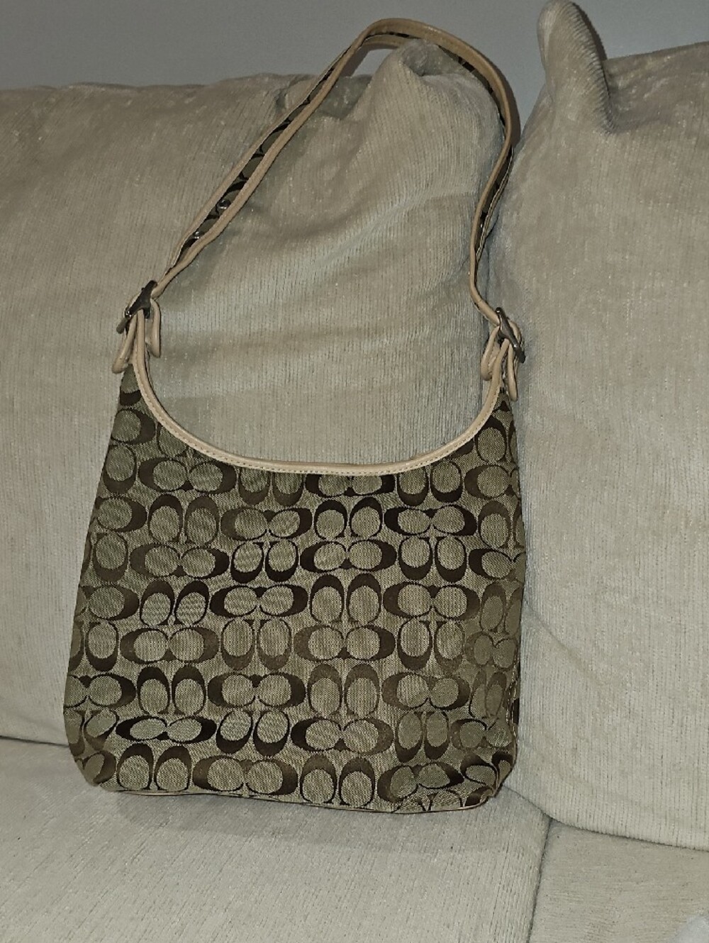 Coach Signature Canvas Shoulder Bag - Khaki and Tan